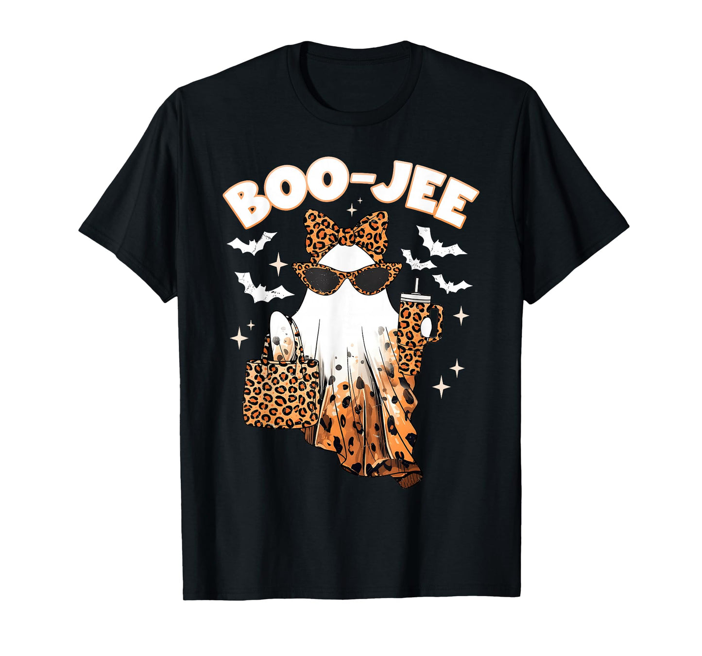 Coquette Leopard Ghost Coffee Boo-JEE Halloween Boujee Ghost T-Shirt