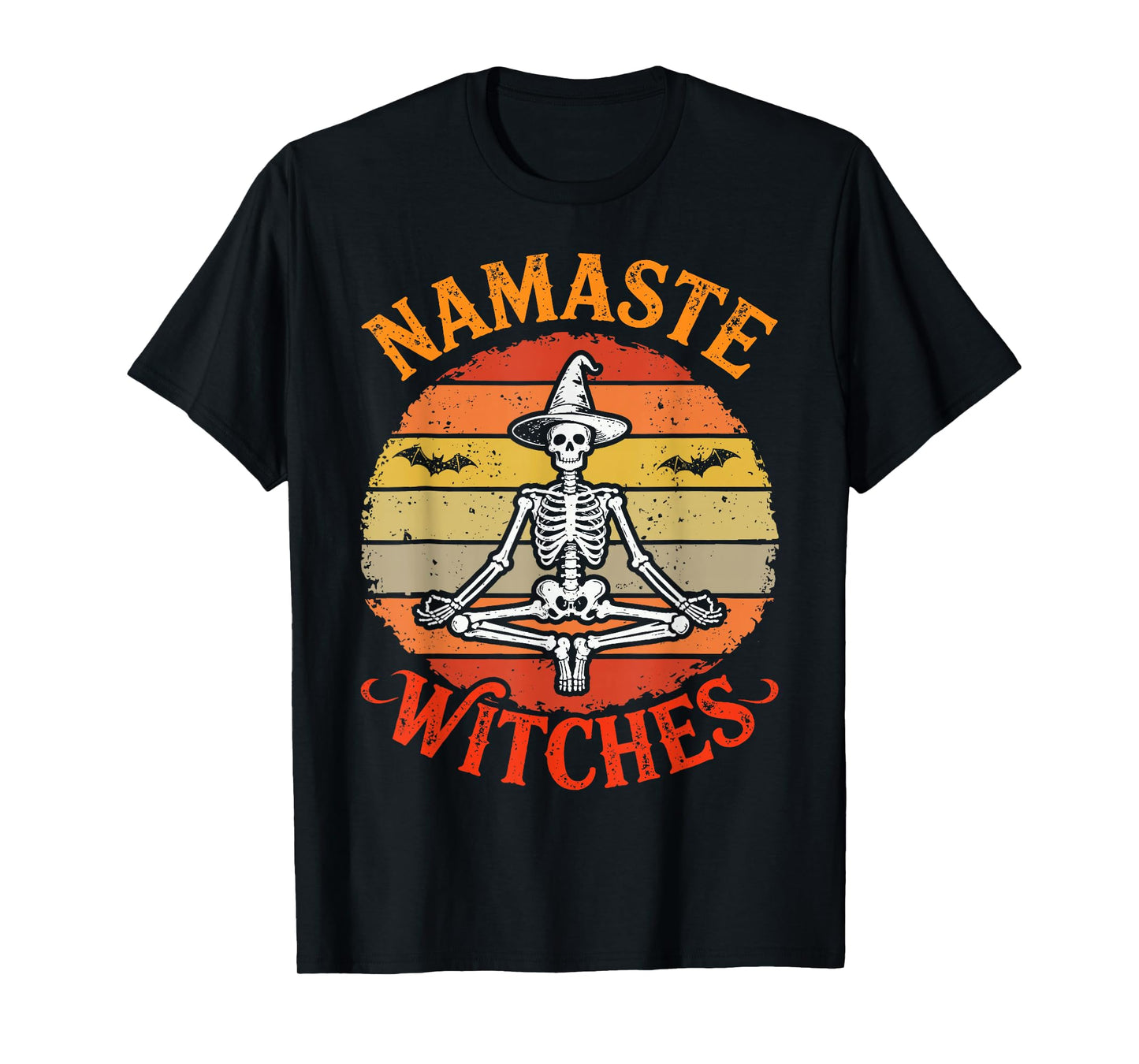 Namaste Witches Halloween Yoga Retro Vintage Skeleton T-Shirt