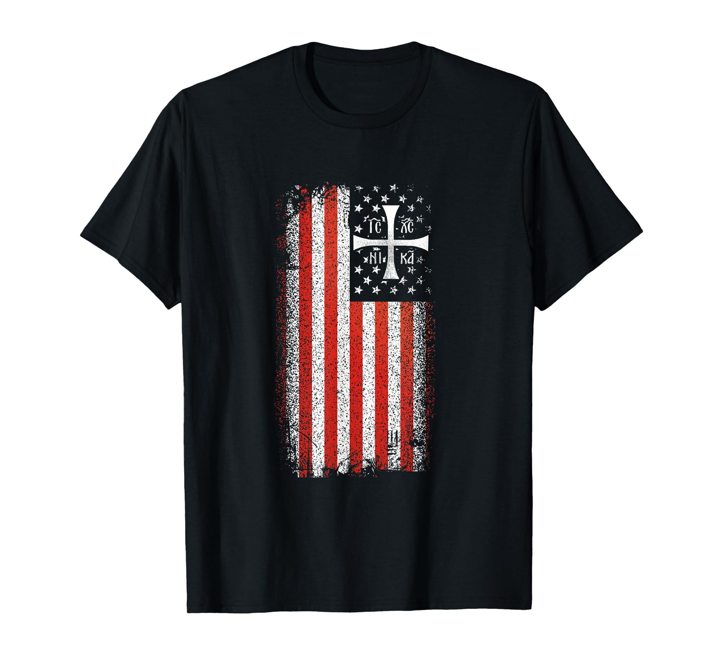 IC XC NIKA Orthodox Christian American Flag Vintage T-Shirt