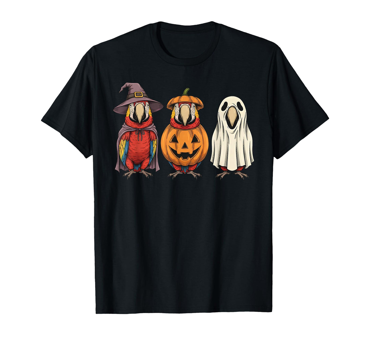 Spooky Ghost Scarlet Macaw Parrot Lover Pumpkin Halloween T-Shirt