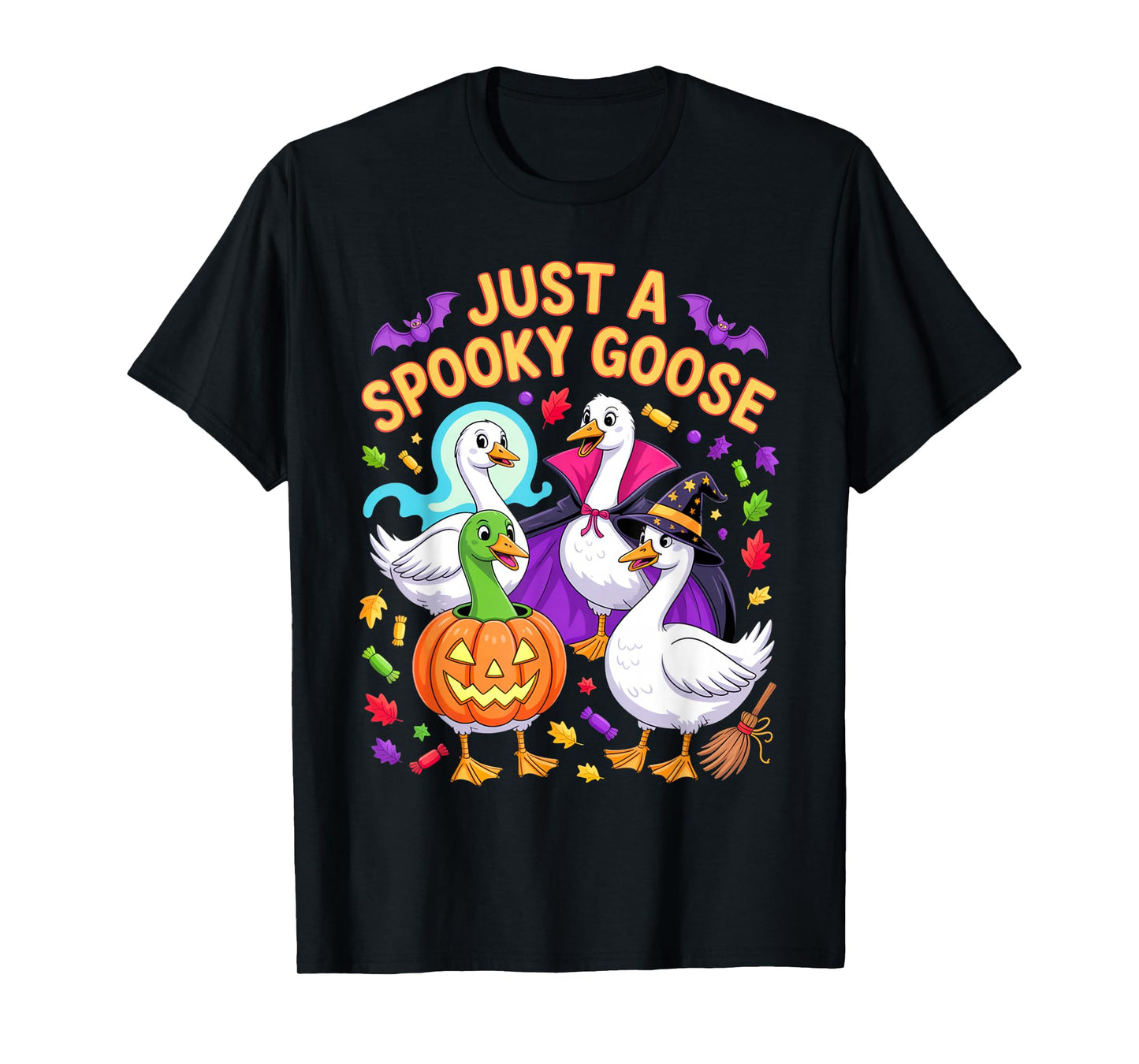 Just A Spooky Goose Halloween Humor Outfit with Candy Bats T-Shirt