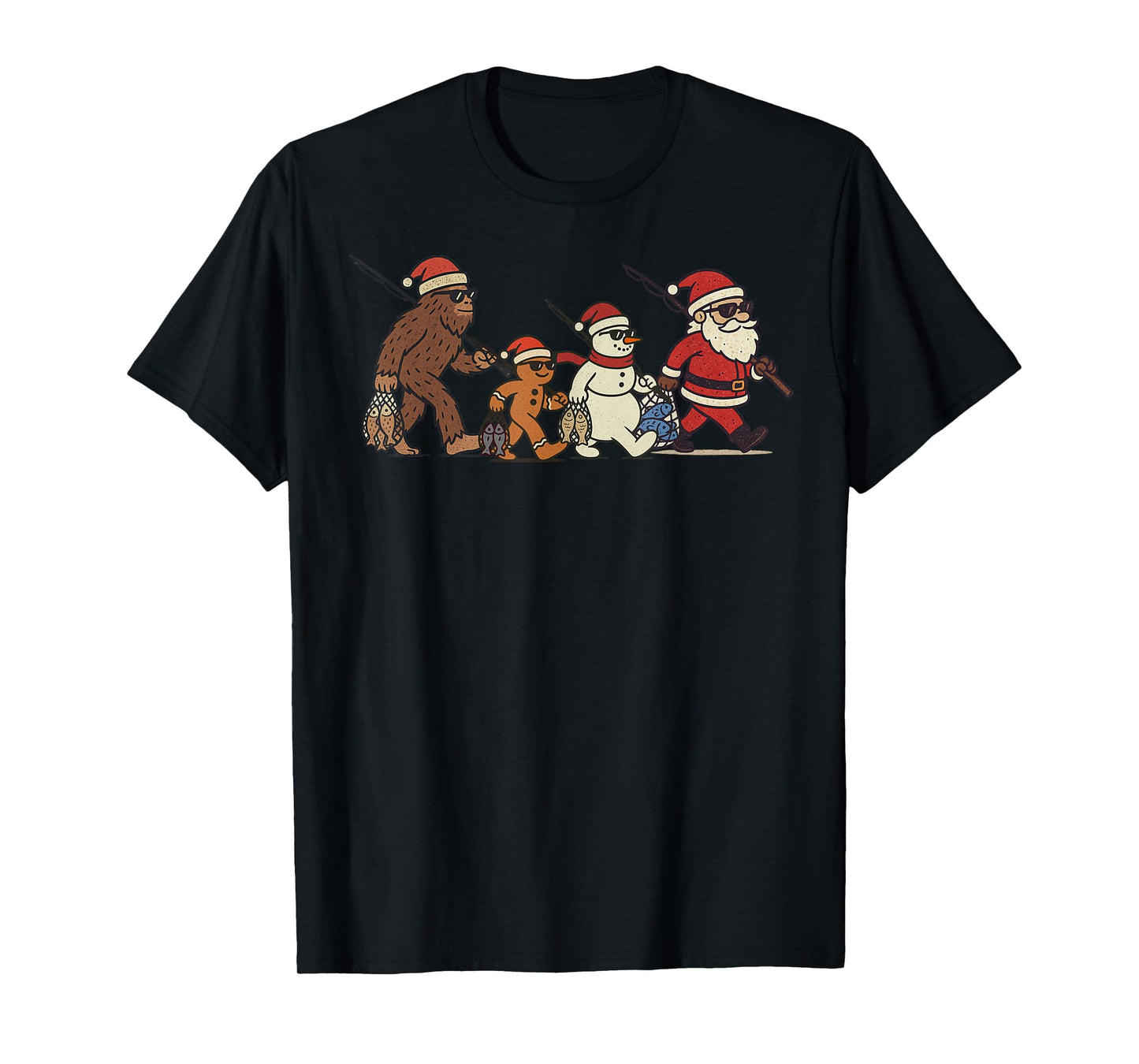 Santa Sasquatch Fishing Christmas Vintage Fish Funny Xmas T-Shirt