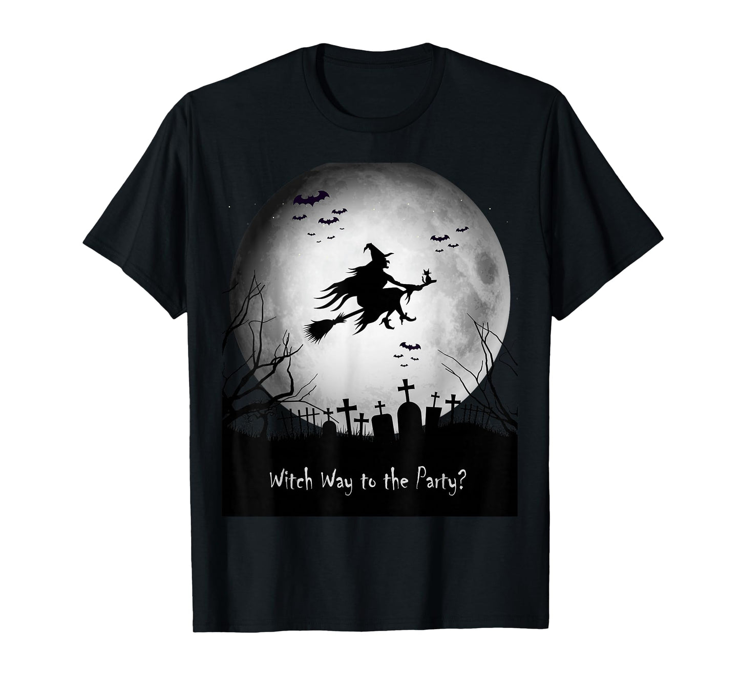 Witch Way to The Party Halloween | Spooky Flying Witch Tee T-Shirt