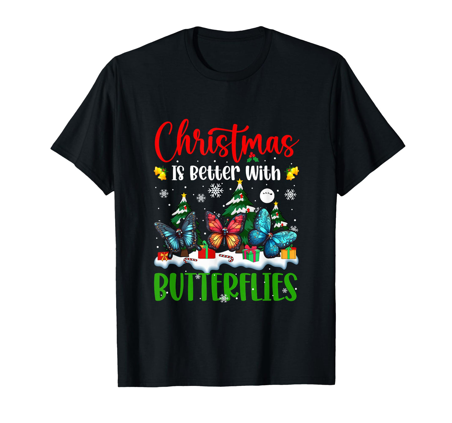 Xmas is Better Funny Joke Butterflies Lover Christmas Tree T-Shirt