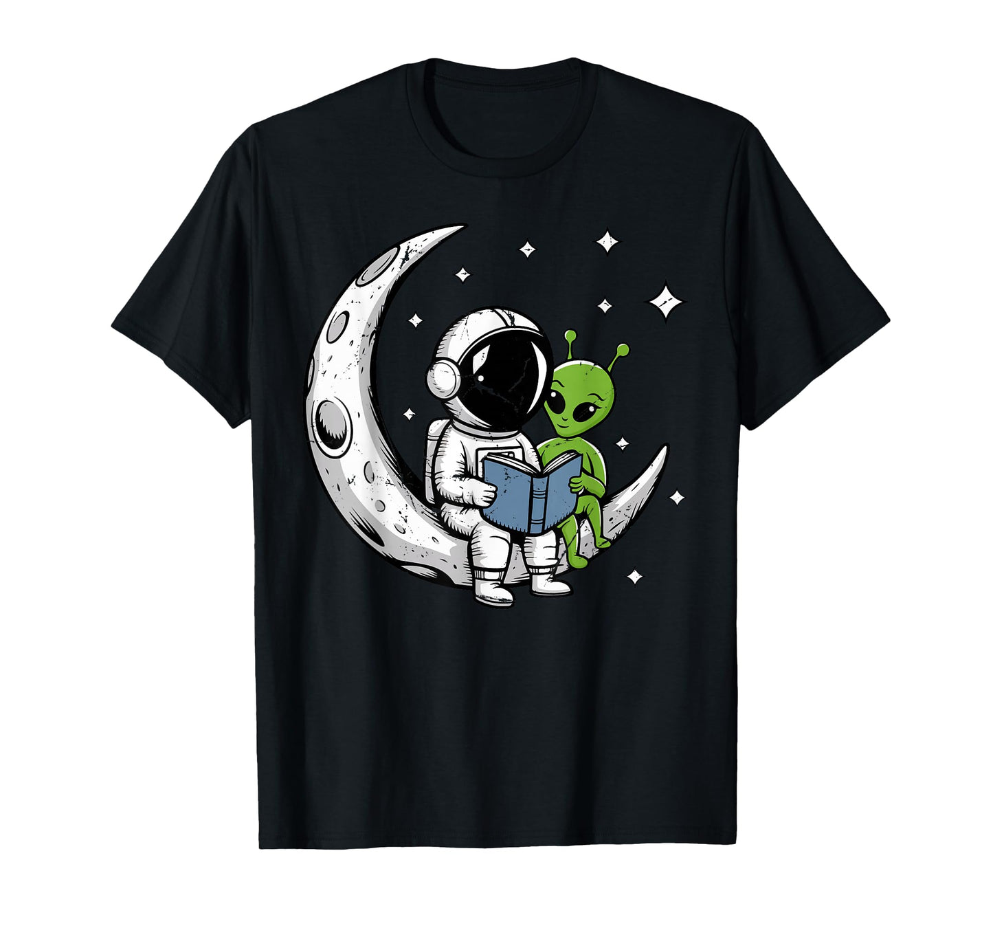 Astronaut Reading Book To Alien Moon Space Astronomy T-Shirt