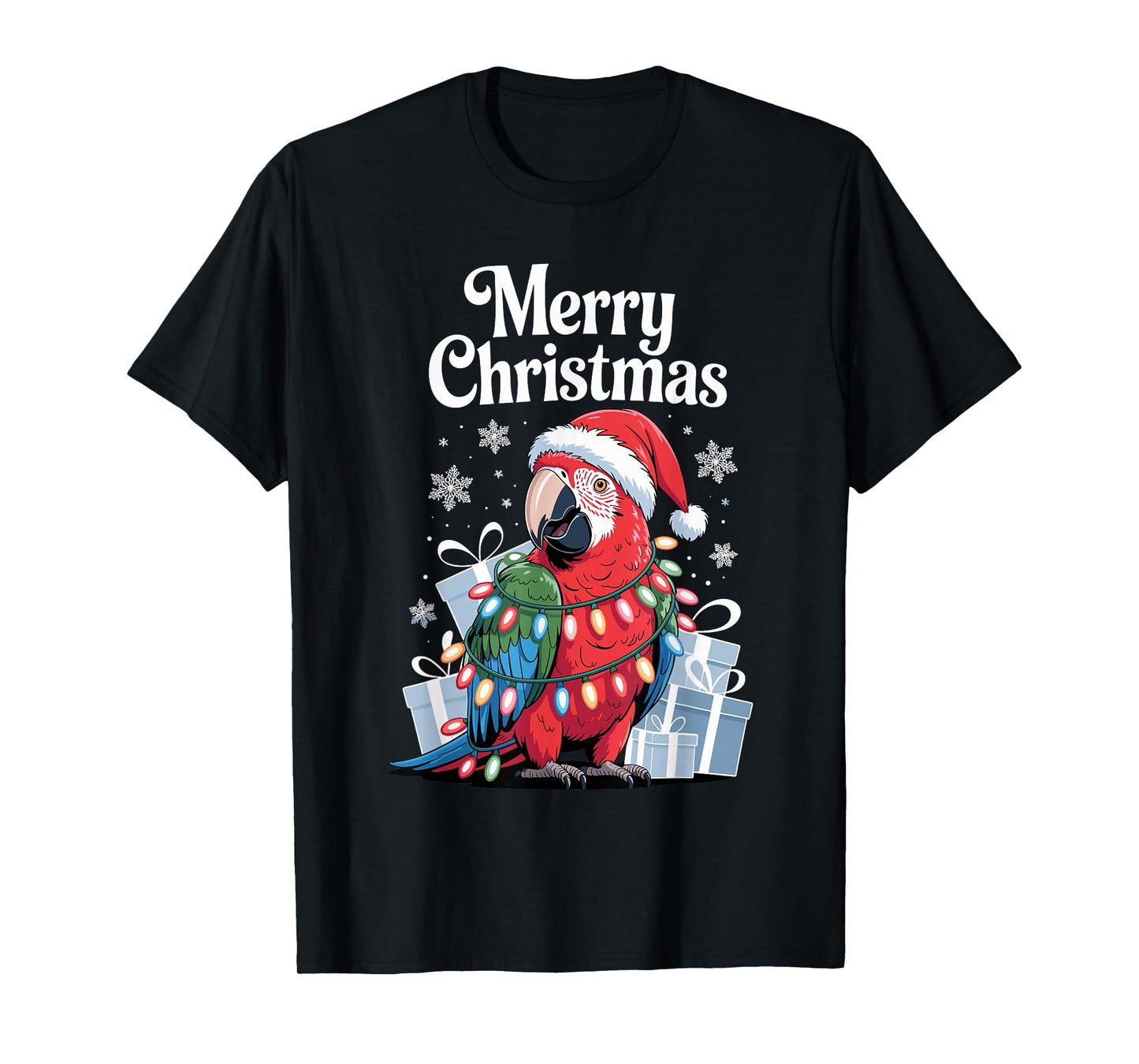 Christmas Parrot Holiday Tropical Bird Santa Hat Light Funny T-Shirt
