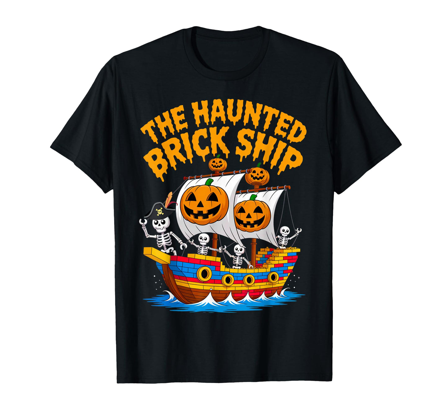 Halloween Bricks Pirate Skeleton Builder Blocks Building Toy T-Shirt
