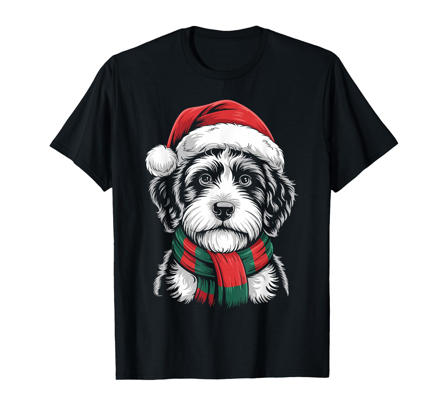 Portuguese Water Dog Xmas Santa Hat Scarf Christmas Costume T-Shirt