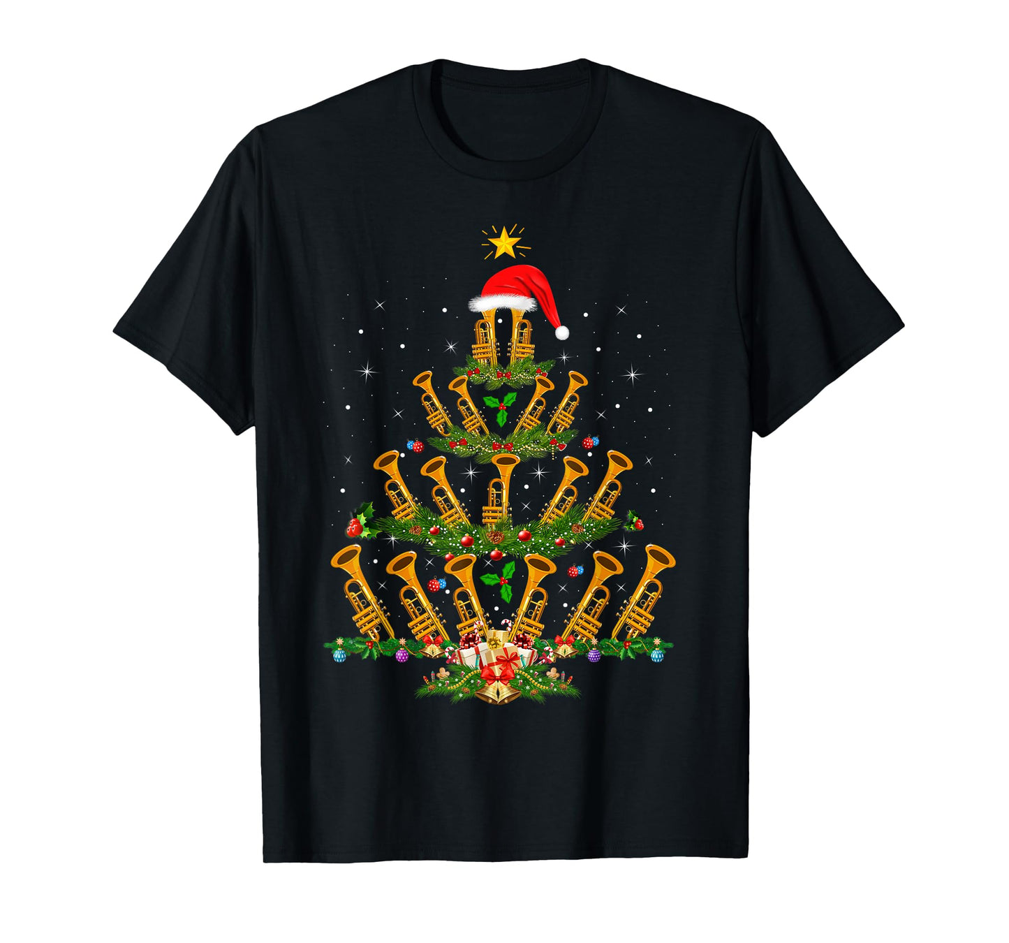 Trumpet Christmas Tree Lights Music Lover Musical Xmas T-Shirt