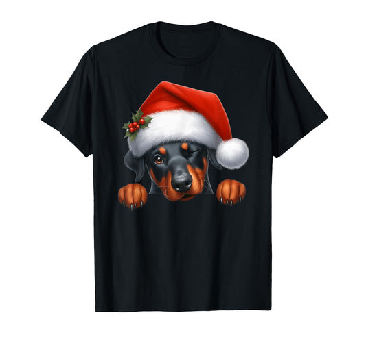 Doberman Dog Christmas Santa Hat Dog Mom Dad T-Shirt
