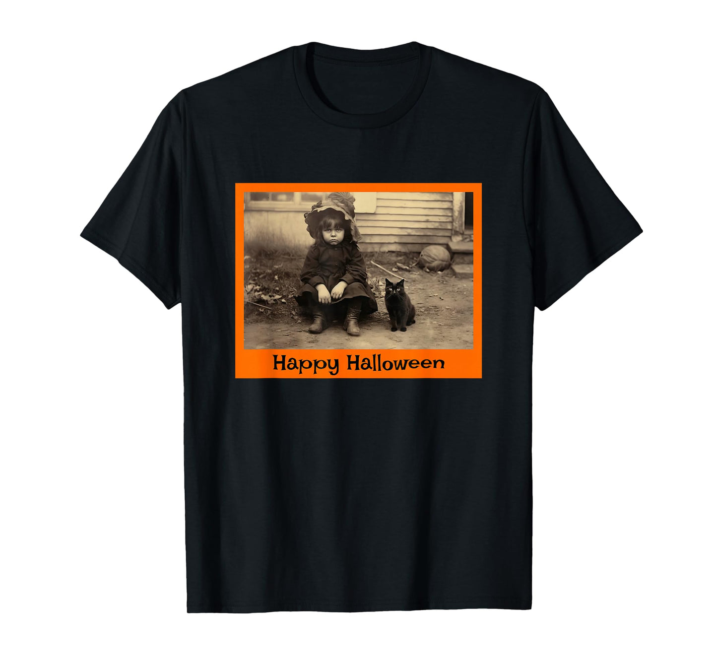 Vintage Halloween Image with Creepily Sad-Faced Girl T-Shirt