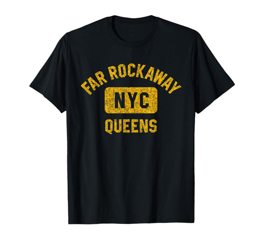 Far Rockaway Queens NYC Gym Style Distressed Amber Print T-Shirt