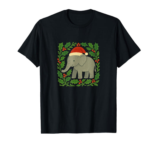 Elephant Wearing a Santa Hat Christmas Safari Holiday T-Shirt