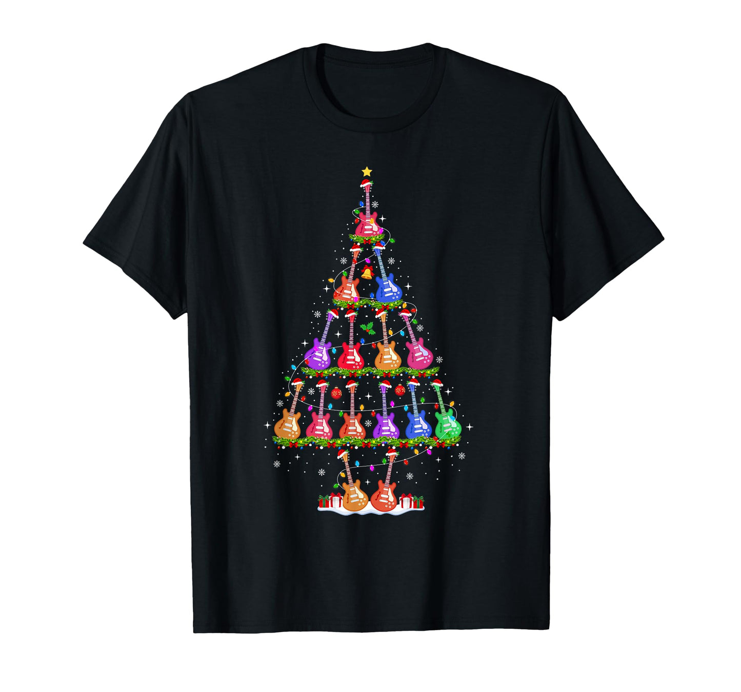 Guitar Christmas Tree Lights Funny Xmas Pajamas Guitar Lover T-Shirt