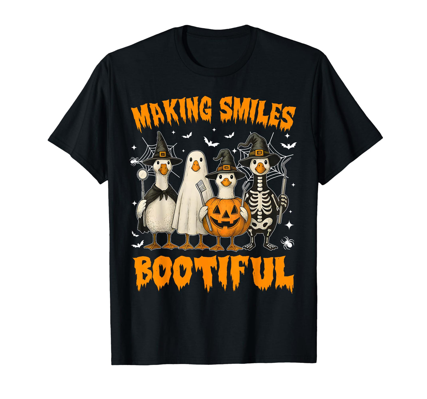 Making Smiles Bootiful Boo Ghost Goose Halloween Dental Crew T-Shirt