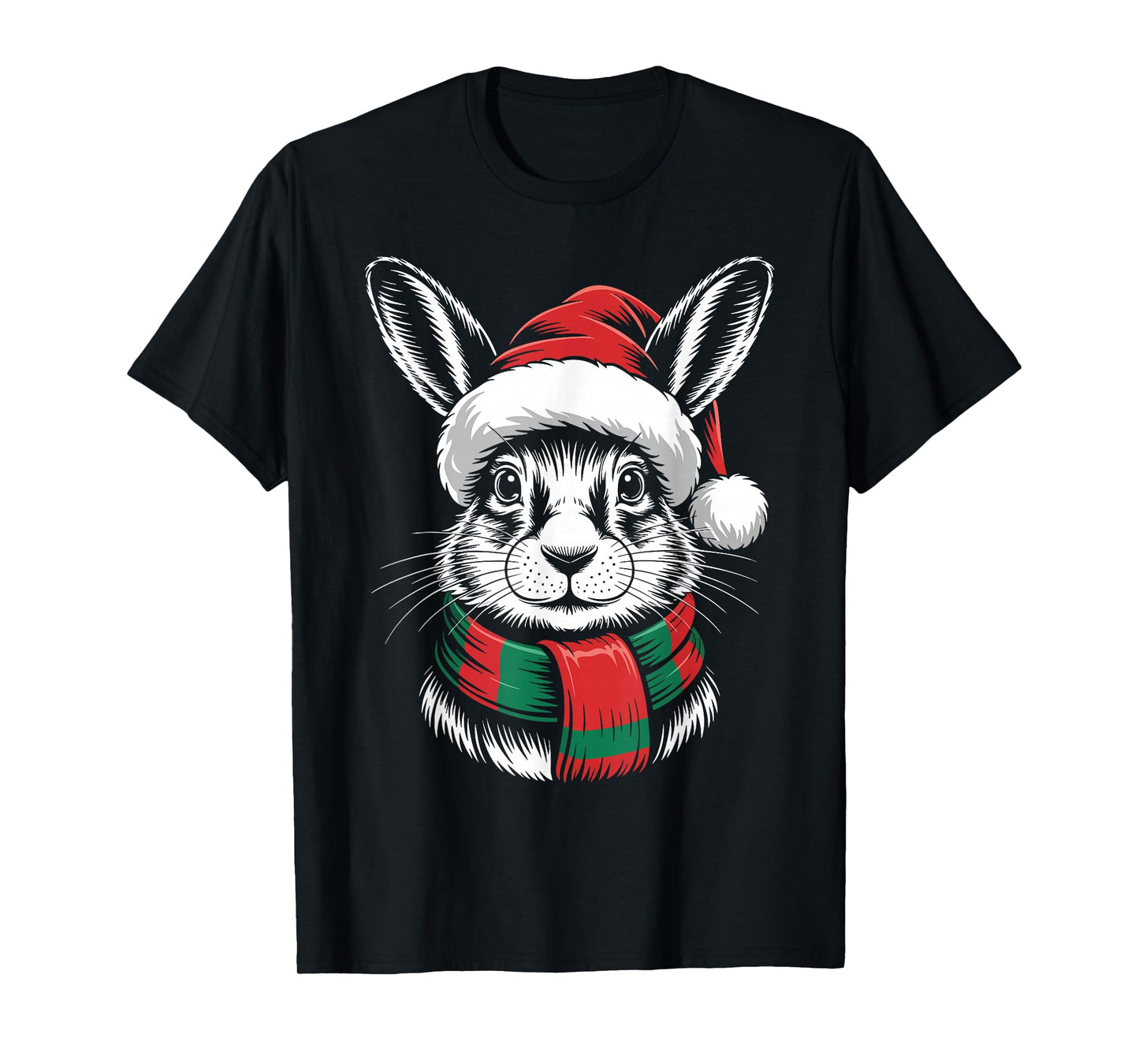 Hare Xmas Santa Hat Scarf Christmas Costume T-Shirt