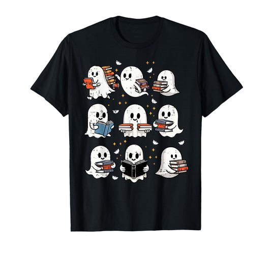 Ghosts With Books Library Halloween Men Women Kids Teacher T-Shirt