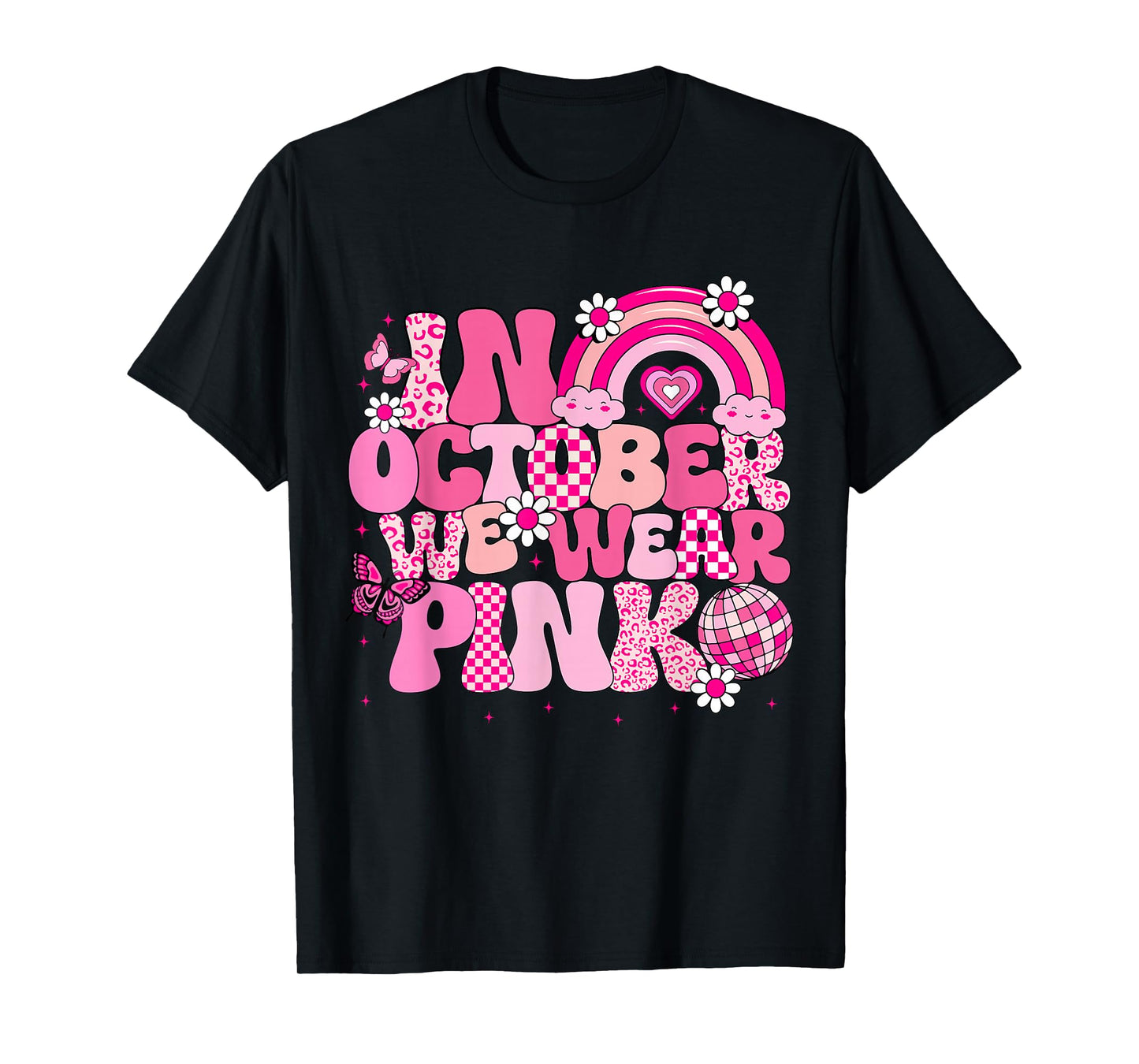 Groovy Breast Cancer Awareness In October We Wear Pink Kids T-Shirt