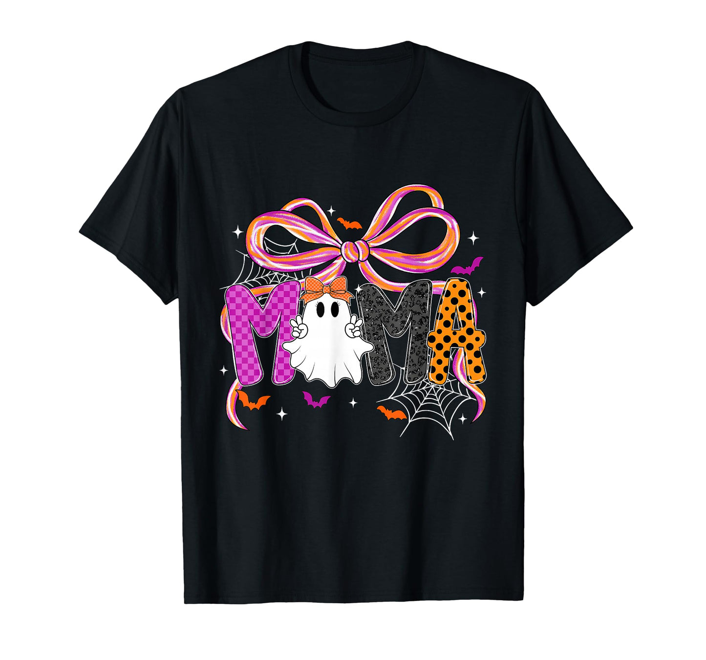 Coquette Checkered Ghost Mama Halloween Lace Ghost Womens T-Shirt