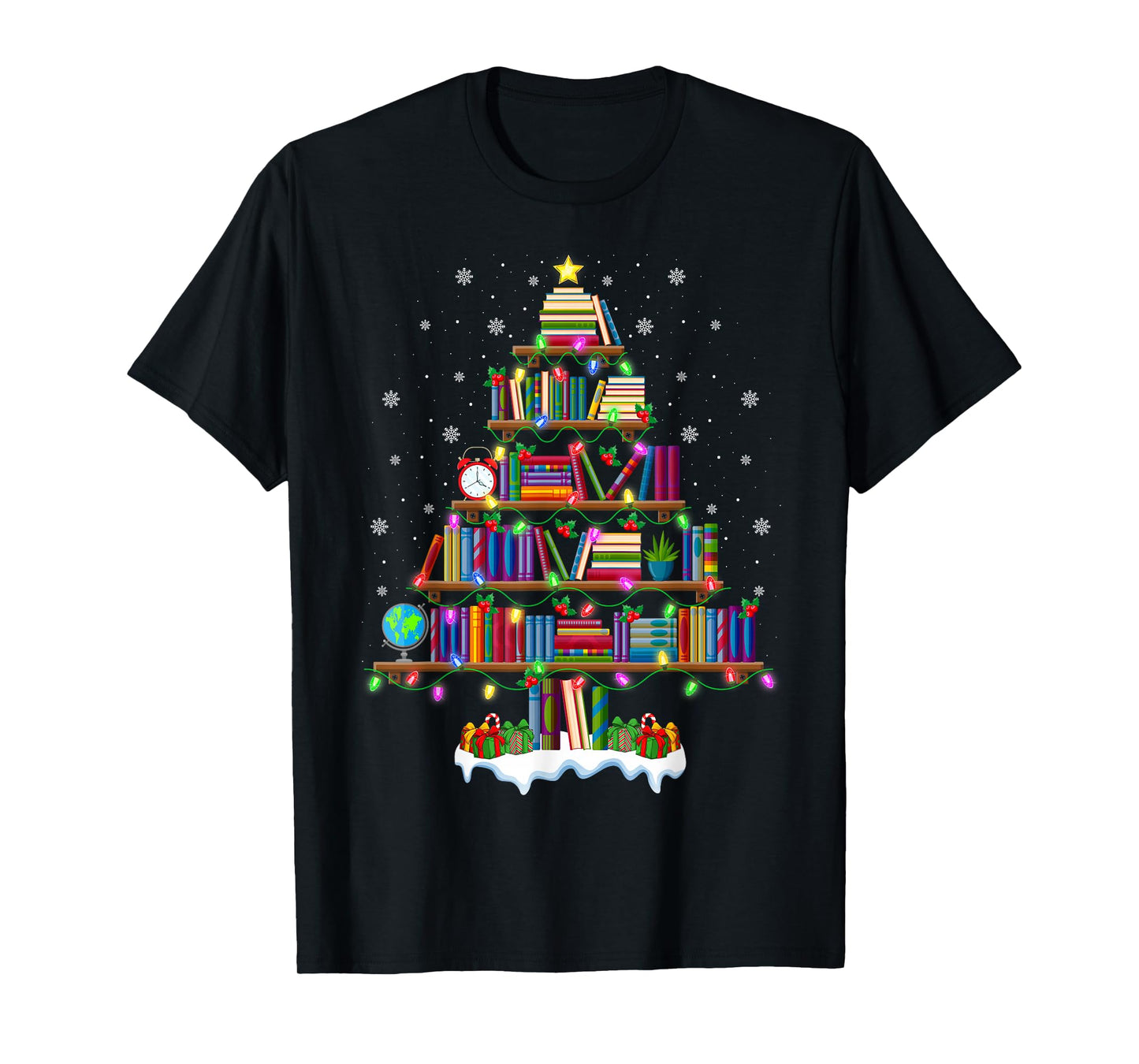 Book Xmas Lights Book Lover Librarian Teacher Christmas Tree T-Shirt