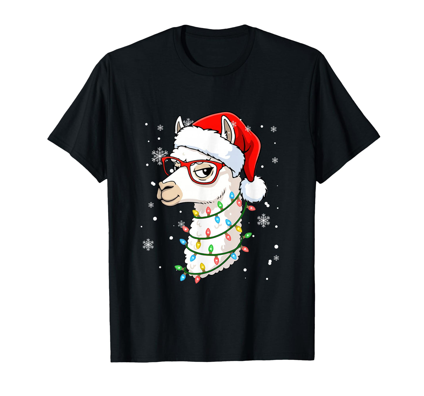 Santa Llama Face Christmas Colorful Lights Matching Kids T-Shirt