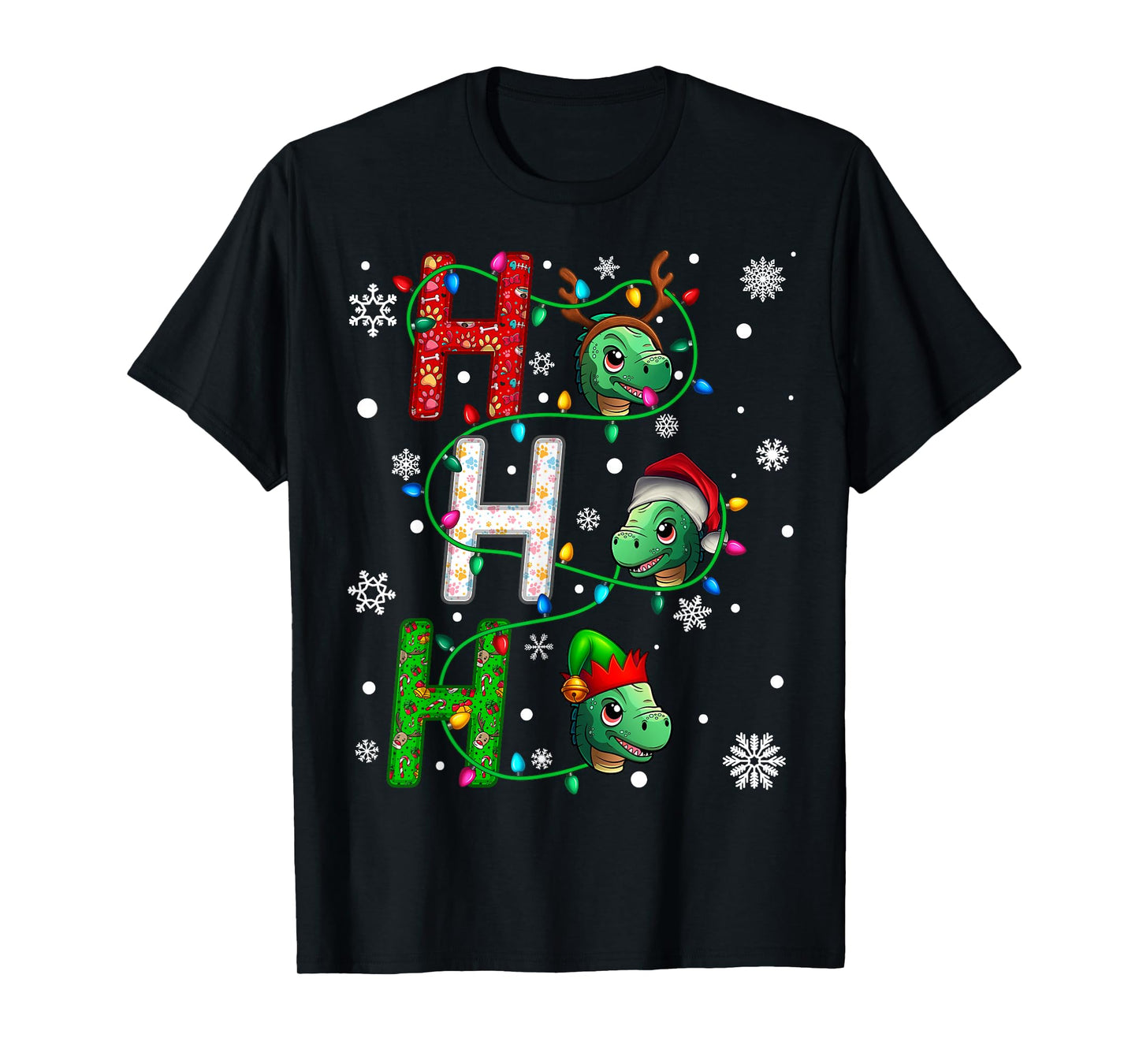 Matching Christmas Santa Hat Ho Ho Ho Dinosaur Animal Xmas T-Shirt