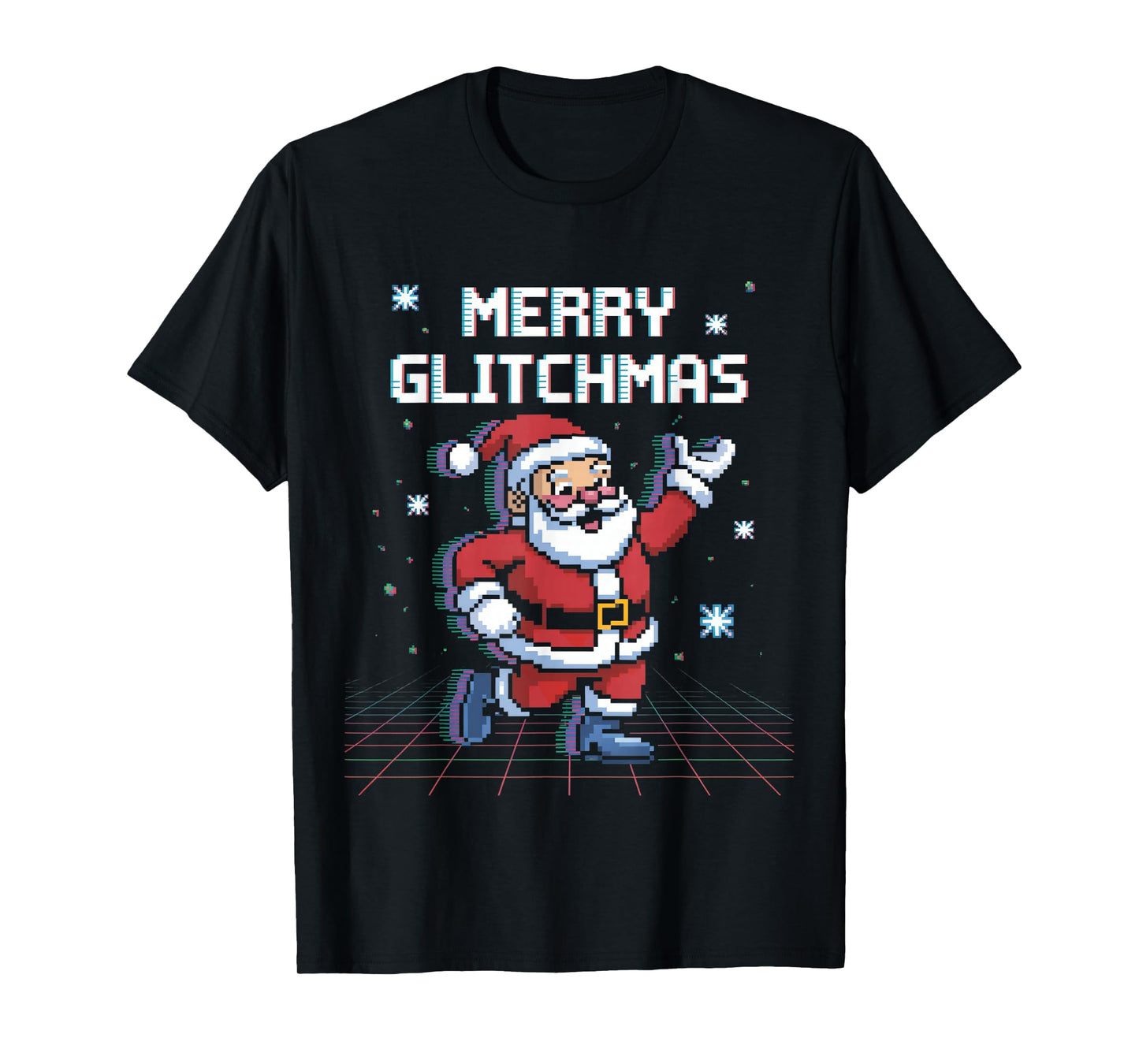 Merry Glitchsmas Pixel Santa Retro Gaming Christmas T-Shirt