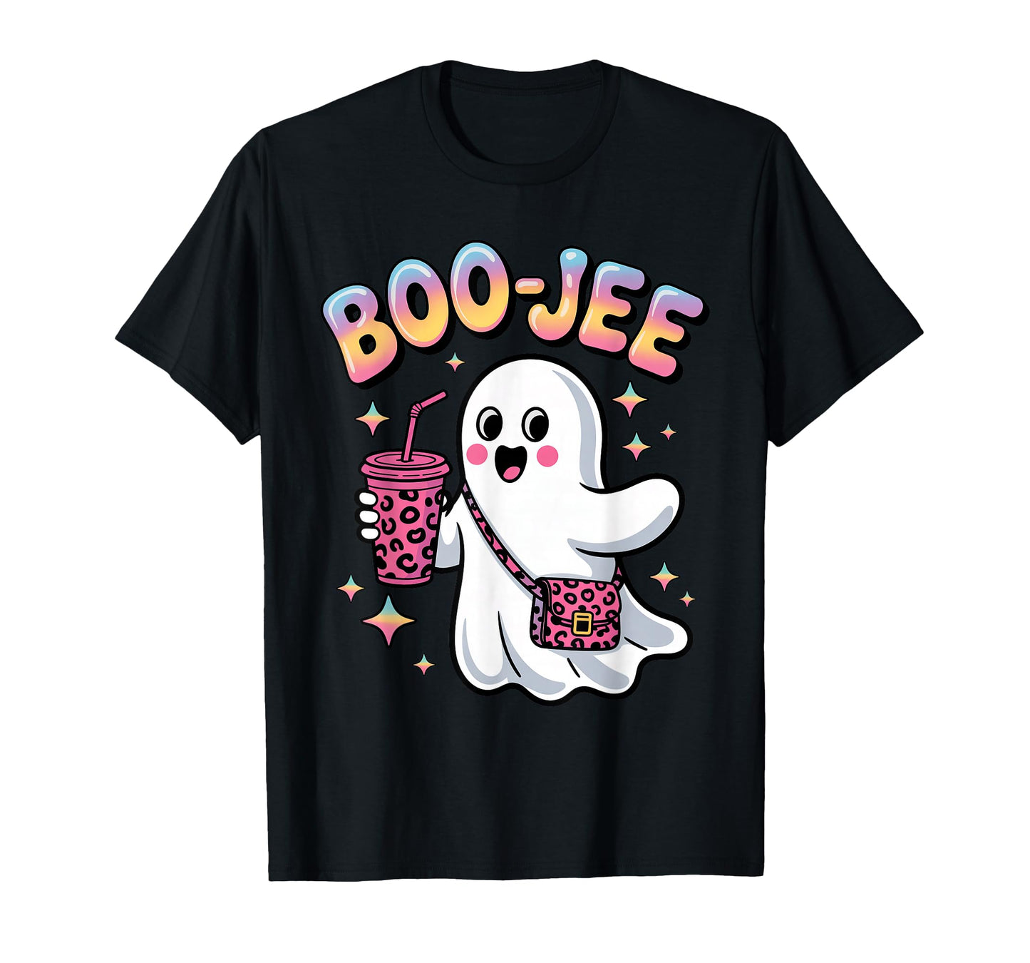 Boo-JEE Ghost Coffee Funny Halloween Costume Leopard Print T-Shirt