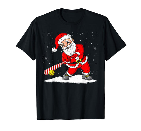 Santa Claus Playing Softball Merry Christmas Pajama Boys Men T-Shirt