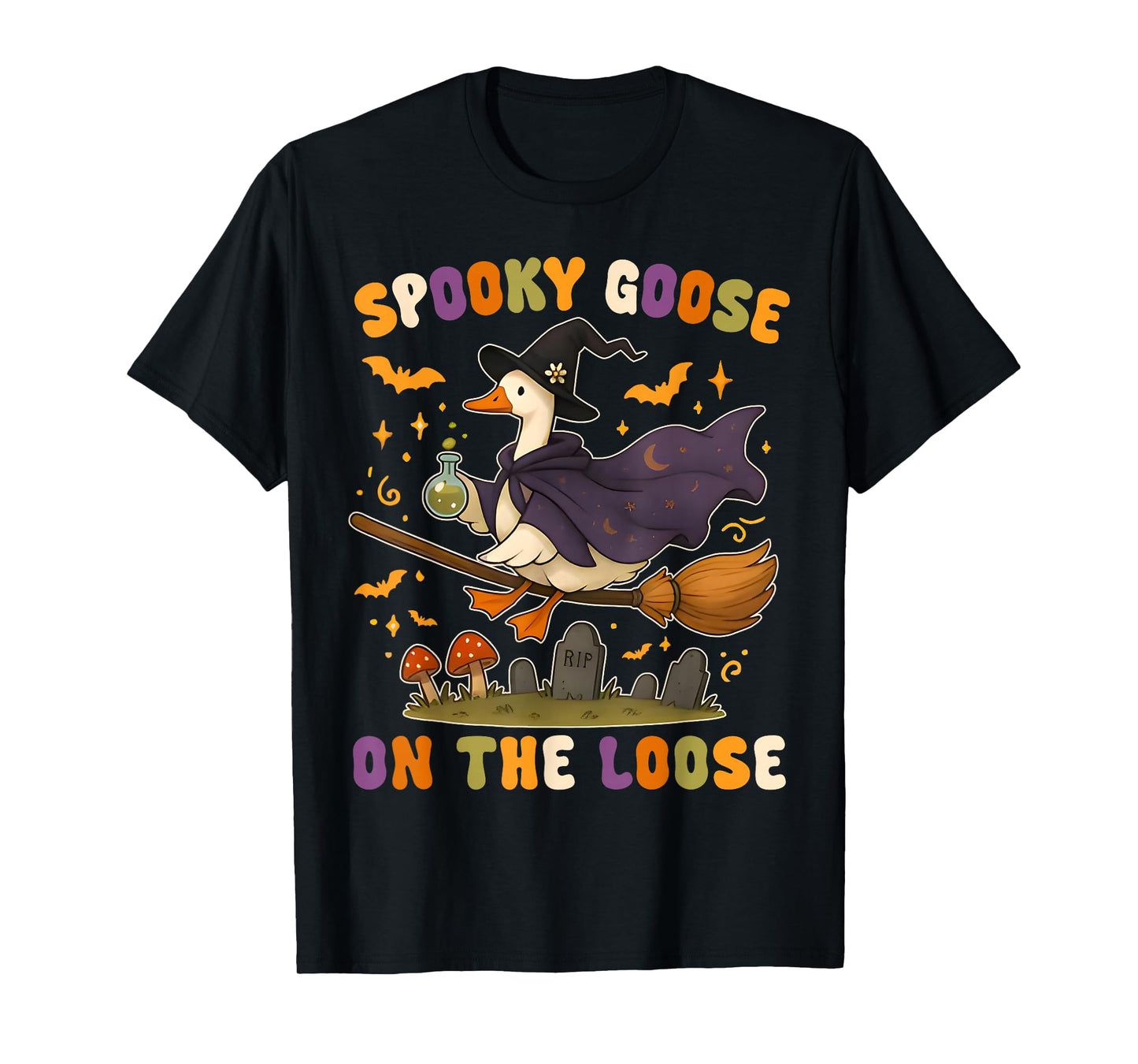 Halloween Spooky Goose On The Loose Funny Goose Witch Design T-Shirt