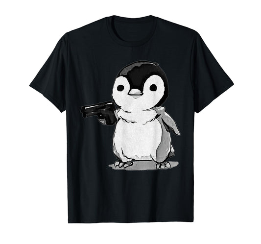 Eagerlys The Little Penguin Holding A Gun Vintage Art T-Shirt