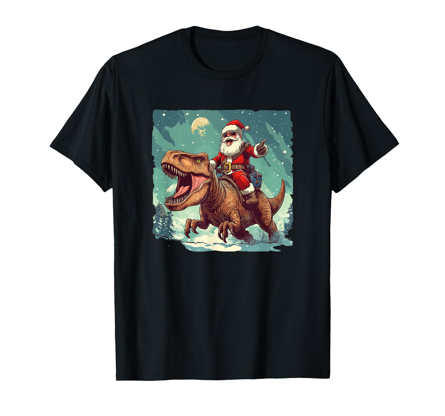 Cool Santa and His Dinosaur Ride Into Christmas Fun T-Shirt