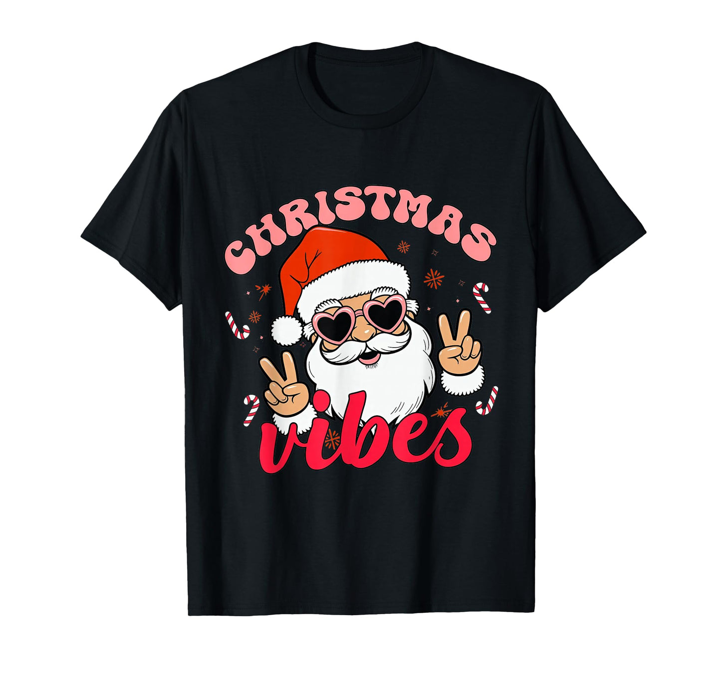 Christmas Vibes Funny Santa Claus Heart Sunglasses T-Shirt