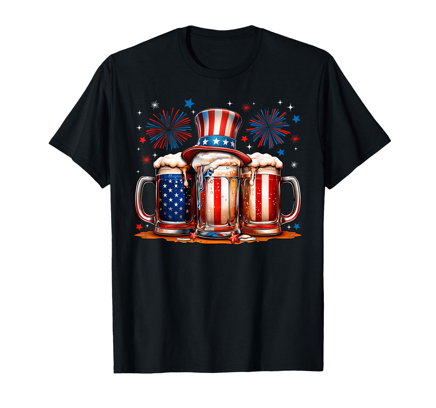 Beer American Flag USA 4th Of July Party Drinking Men Women T-Shirt