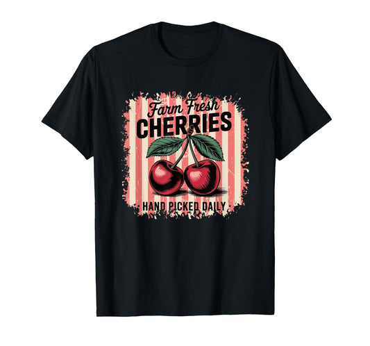 Farm Fresh Cherries Hand Picked Daily Nostalgic Design T-Shirt