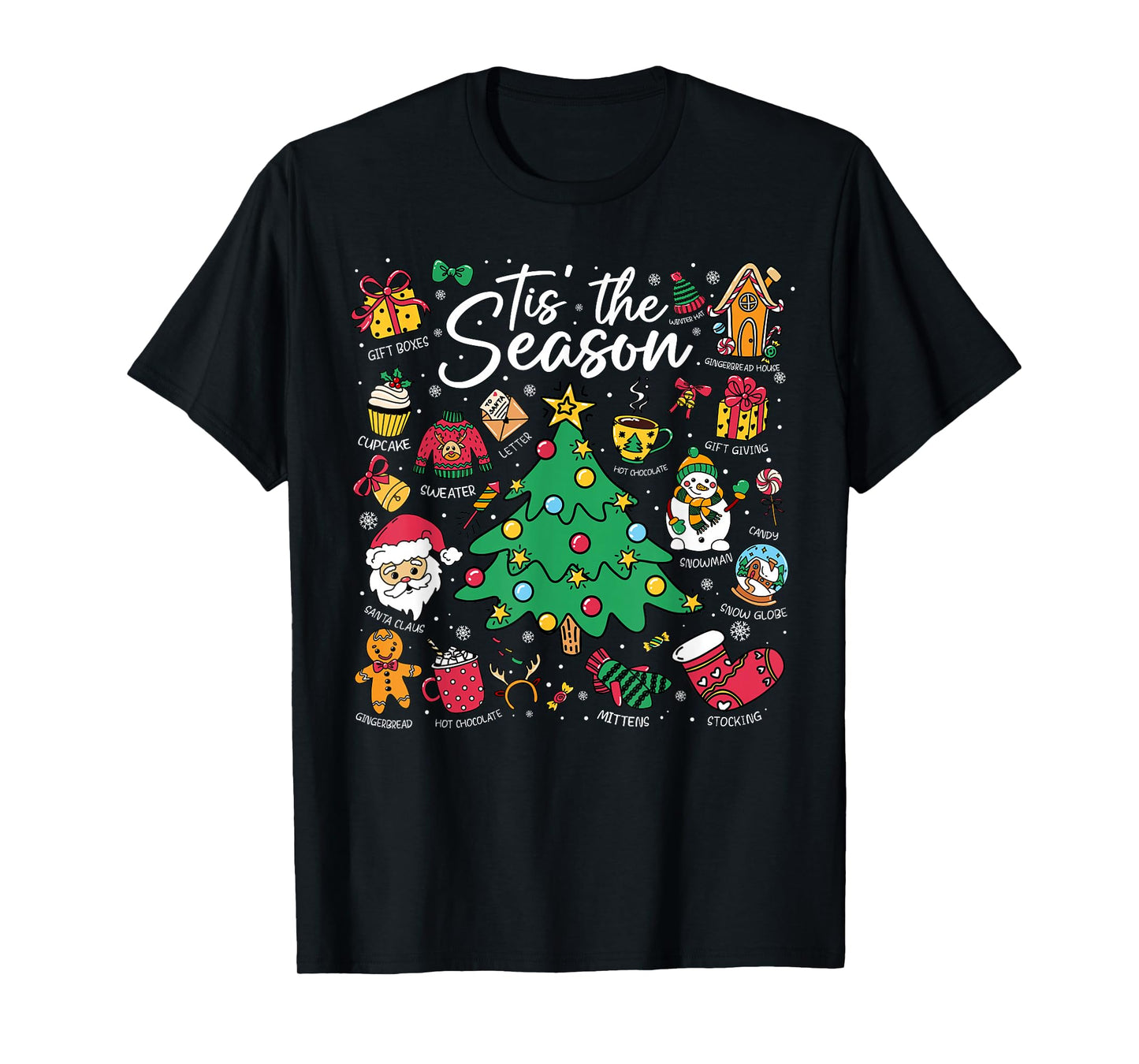 Tis The Season Christmas Tree Santa Claus Holiday Women Kids T-Shirt