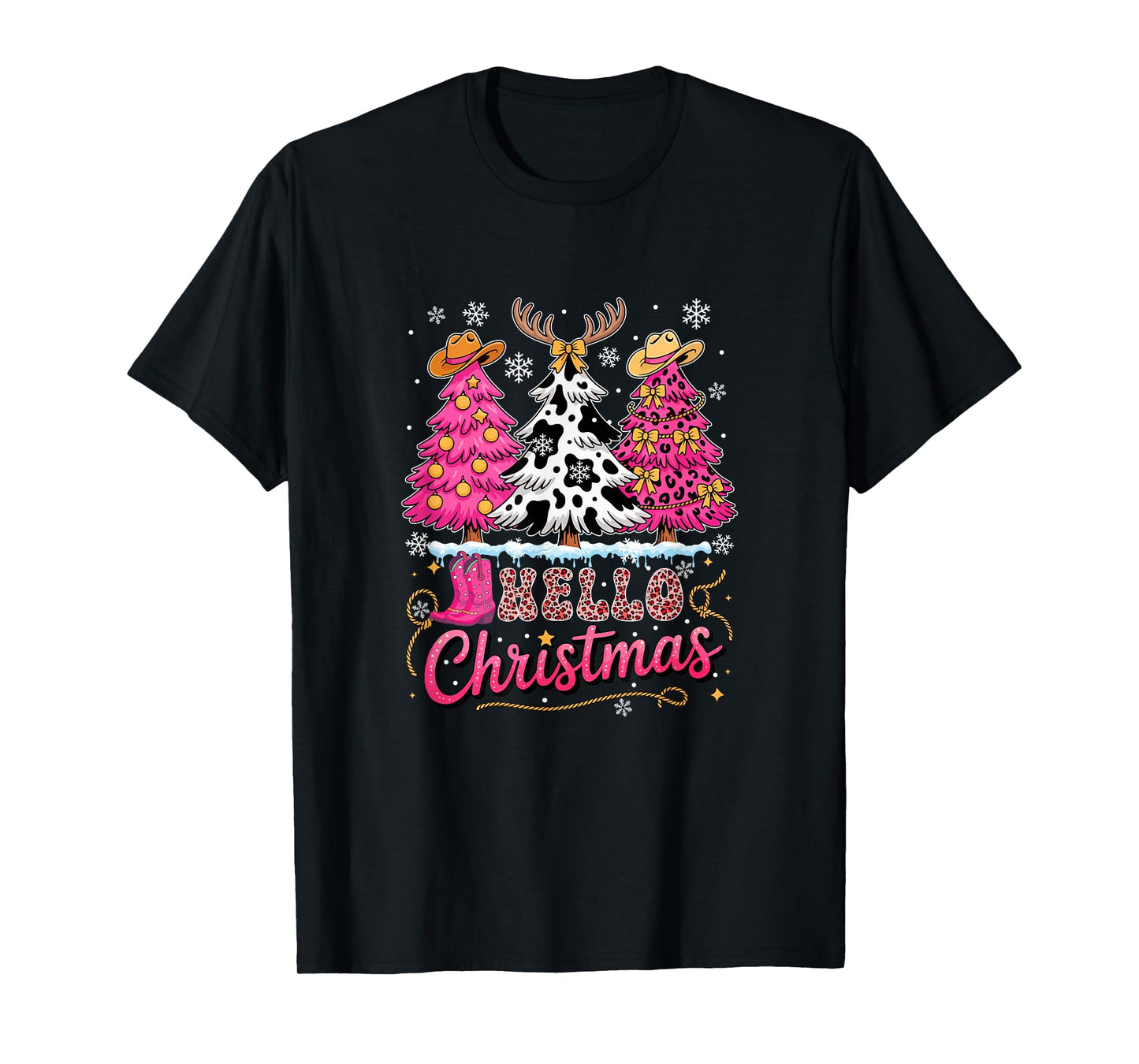 Christmas Three Leopard Xmas Trees Costume Westen Farmer T-Shirt
