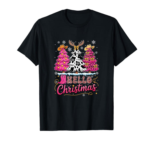 Christmas Three Leopard Xmas Trees Costume Westen Farmer T-Shirt