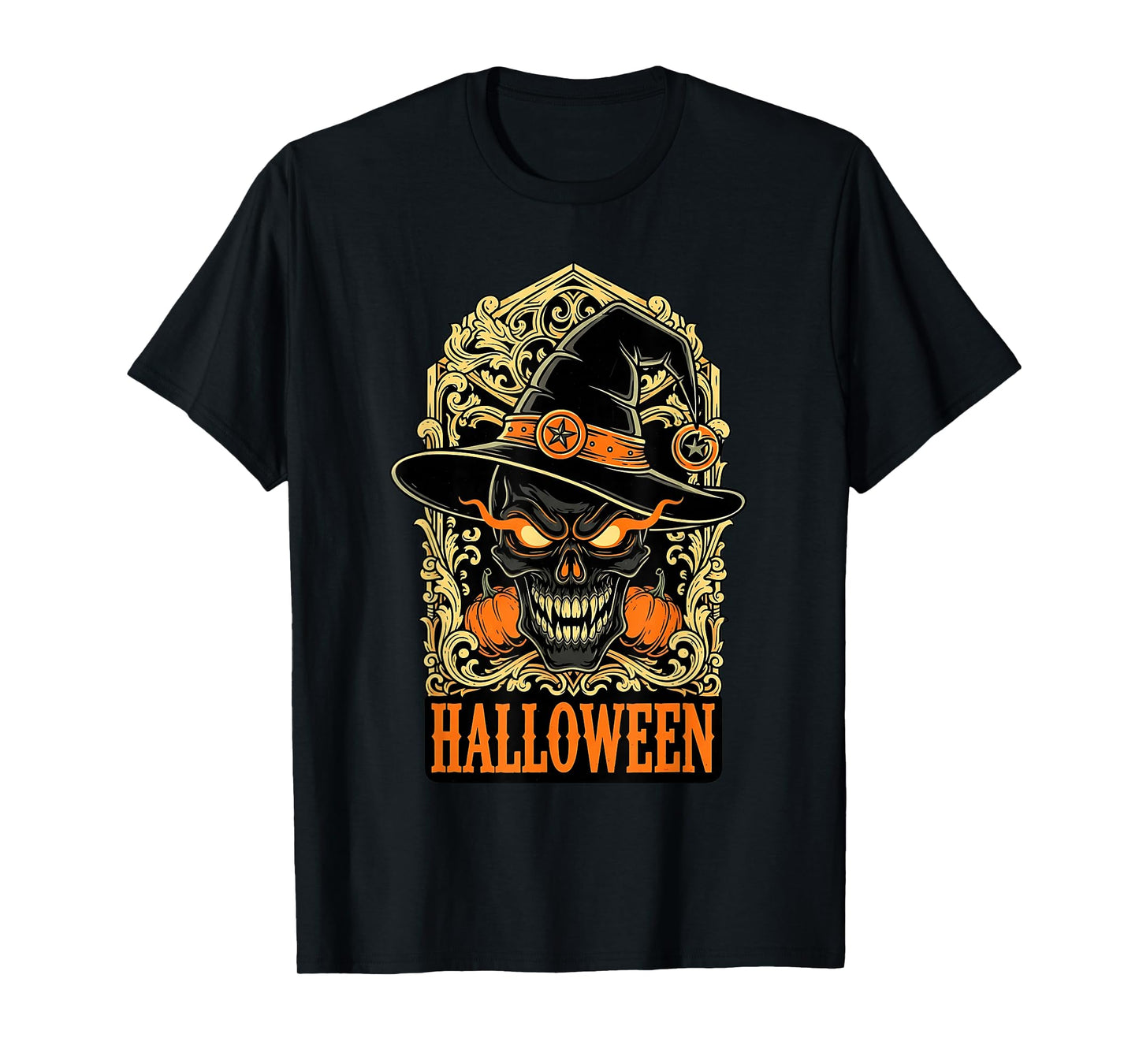 Spooky Skull Witch Hat Halloween Horror Scary T-Shirt