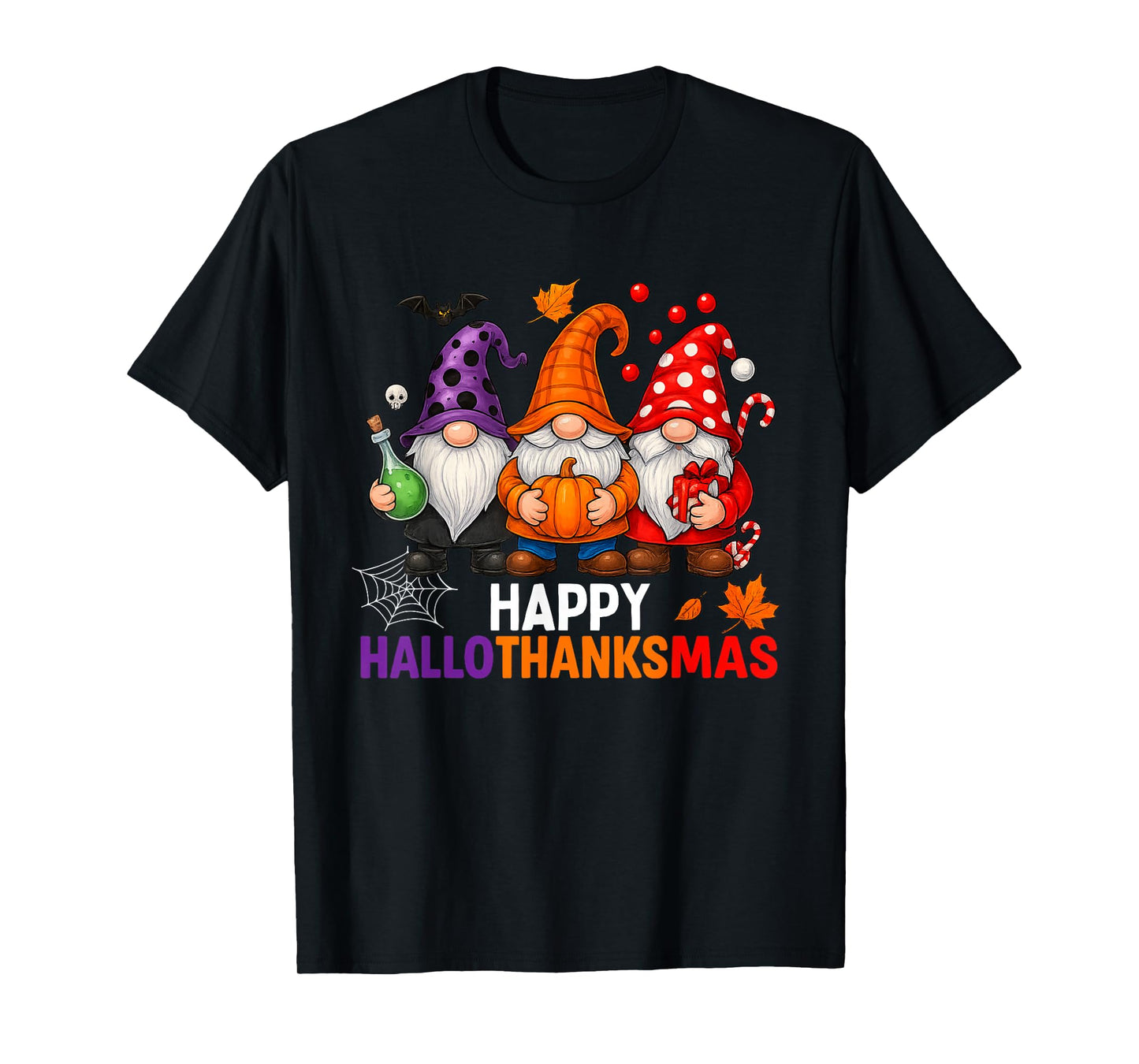 Happy Hallothanksmas Gnomes Lover Halloween Merry Christmas T-Shirt