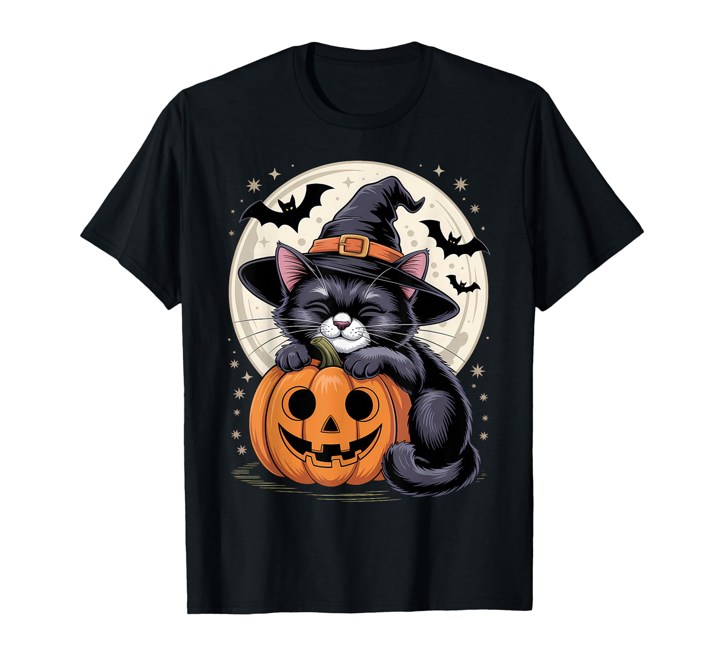 Halloween Black Cat Witch Hat Pumpkin Spooky T-Shirt