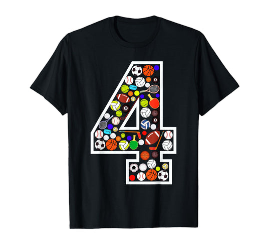 Kids 4th Birthday Sports Big Number Four 4 Year Old Boy T-Shirt