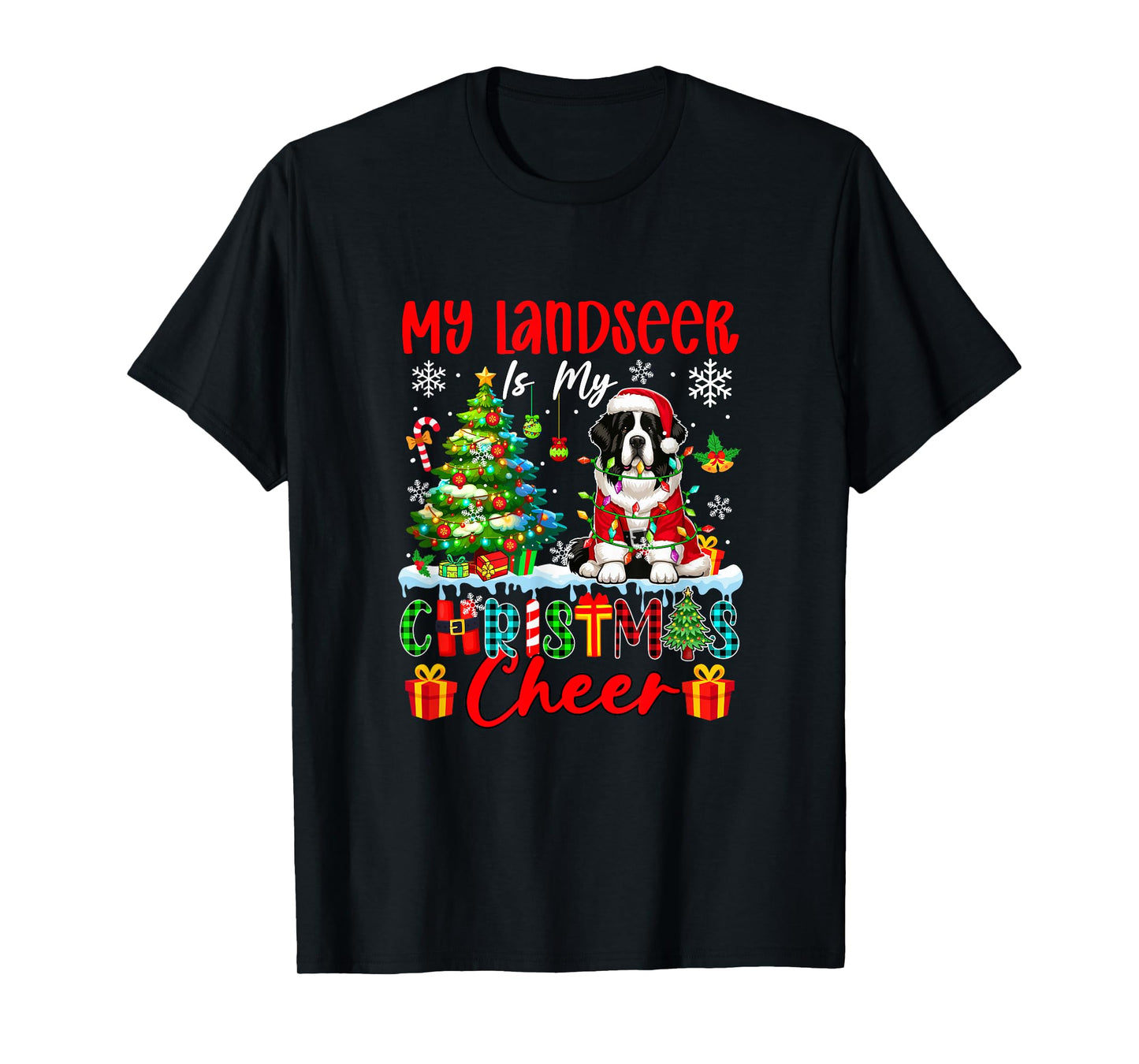 My Landseer is My Xmas Cheer Funny Santa Dog Owner Kids T-Shirt