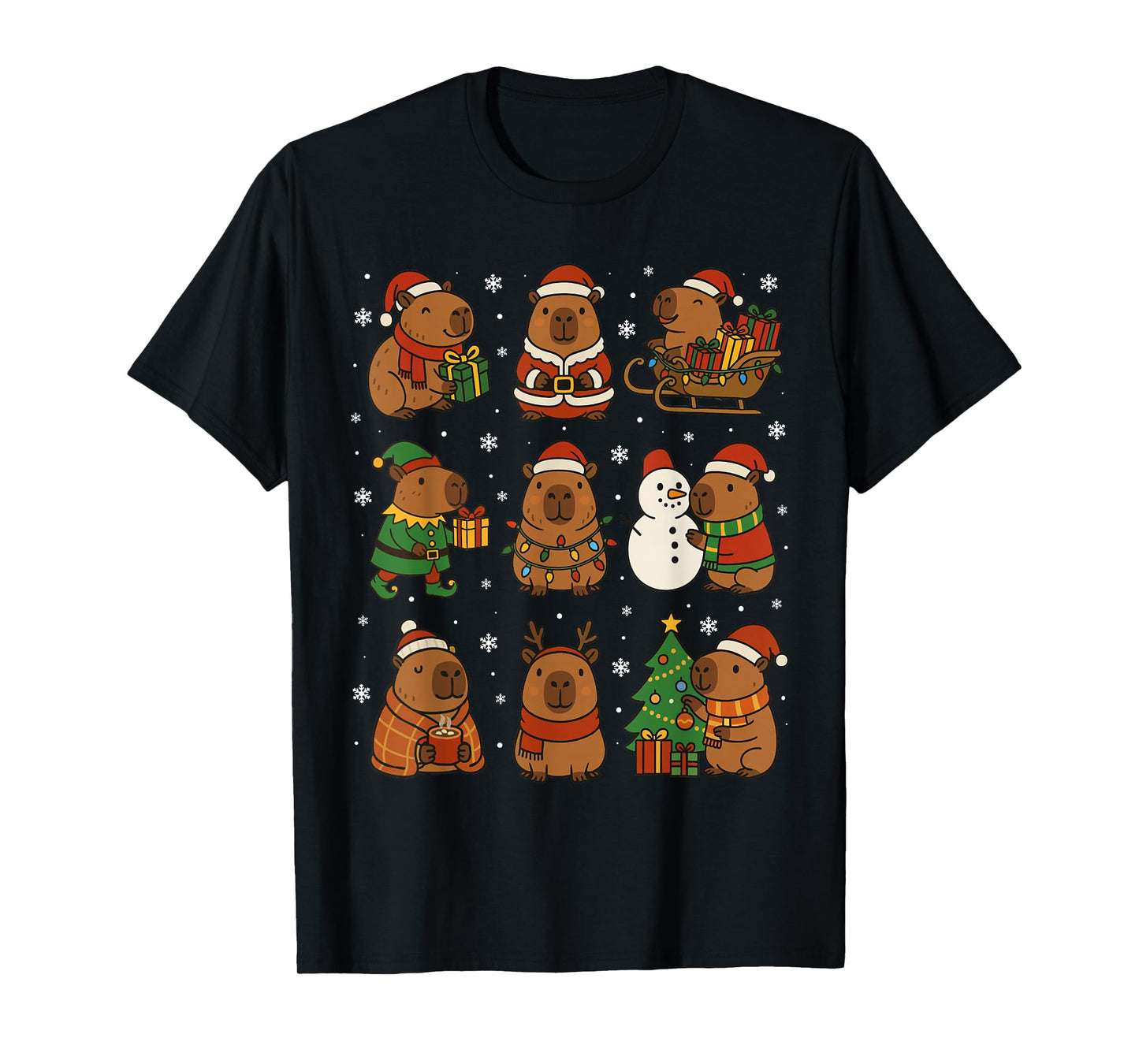 Christmas Capybara Santa Hat Funny Xmas Men Women Kids T-Shirt