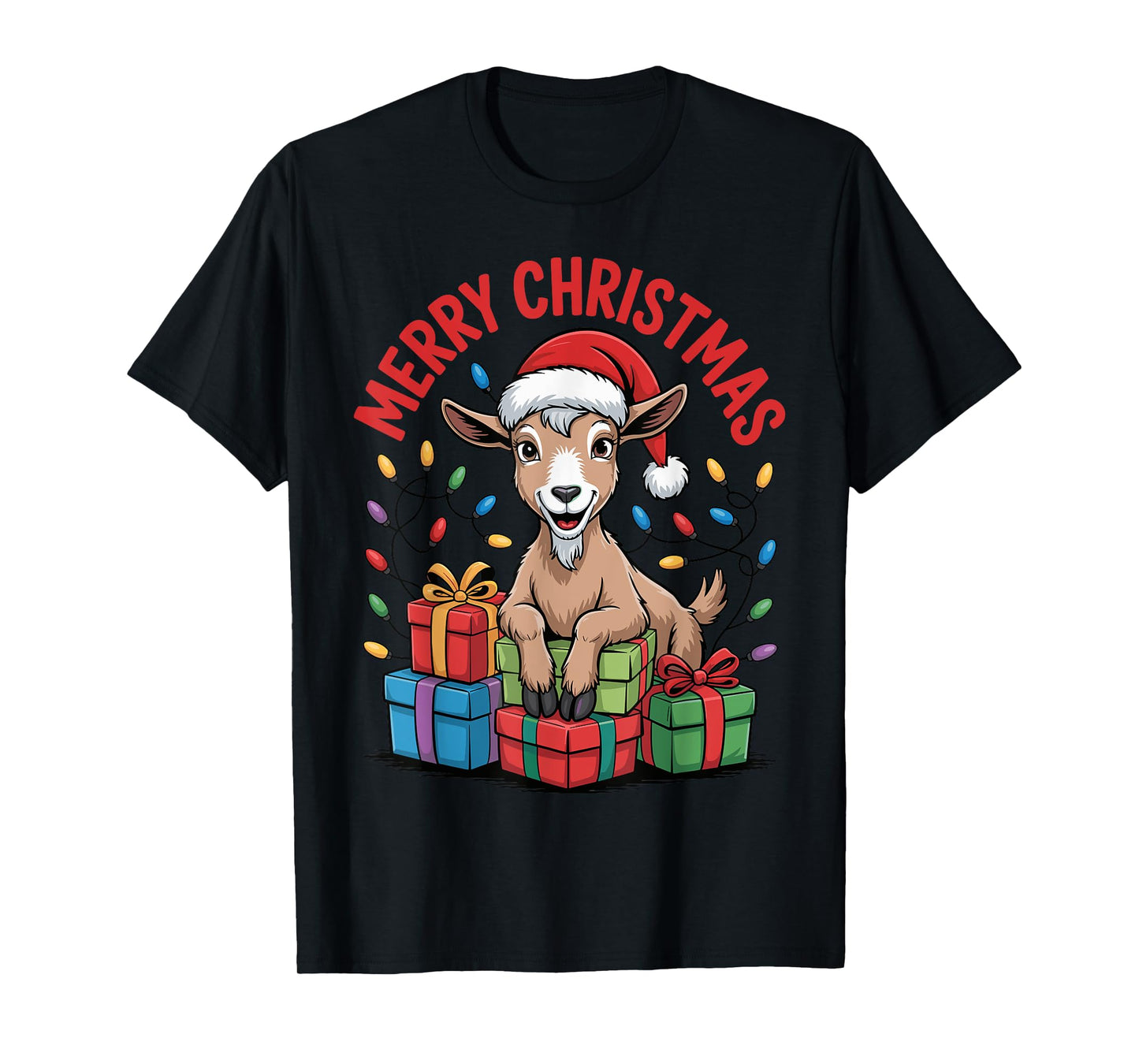 Funny Goat Santa Hat Animals Lovers Ugly Christmas Pajamas T-Shirt