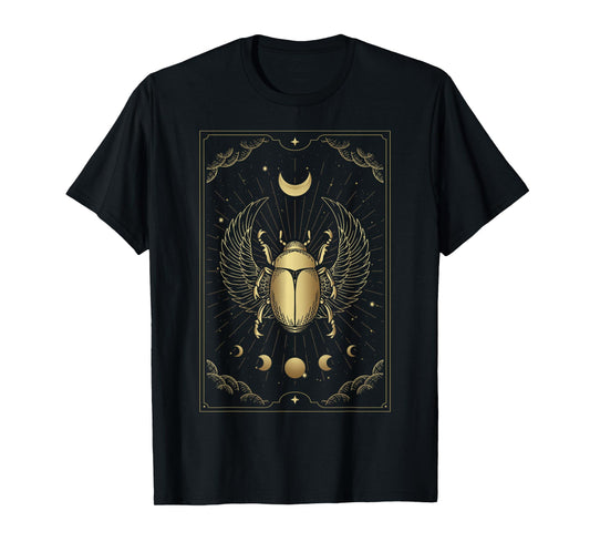 Egyptian Winged Scarab Moonphase Ornamen Engraving Tarot T-Shirt