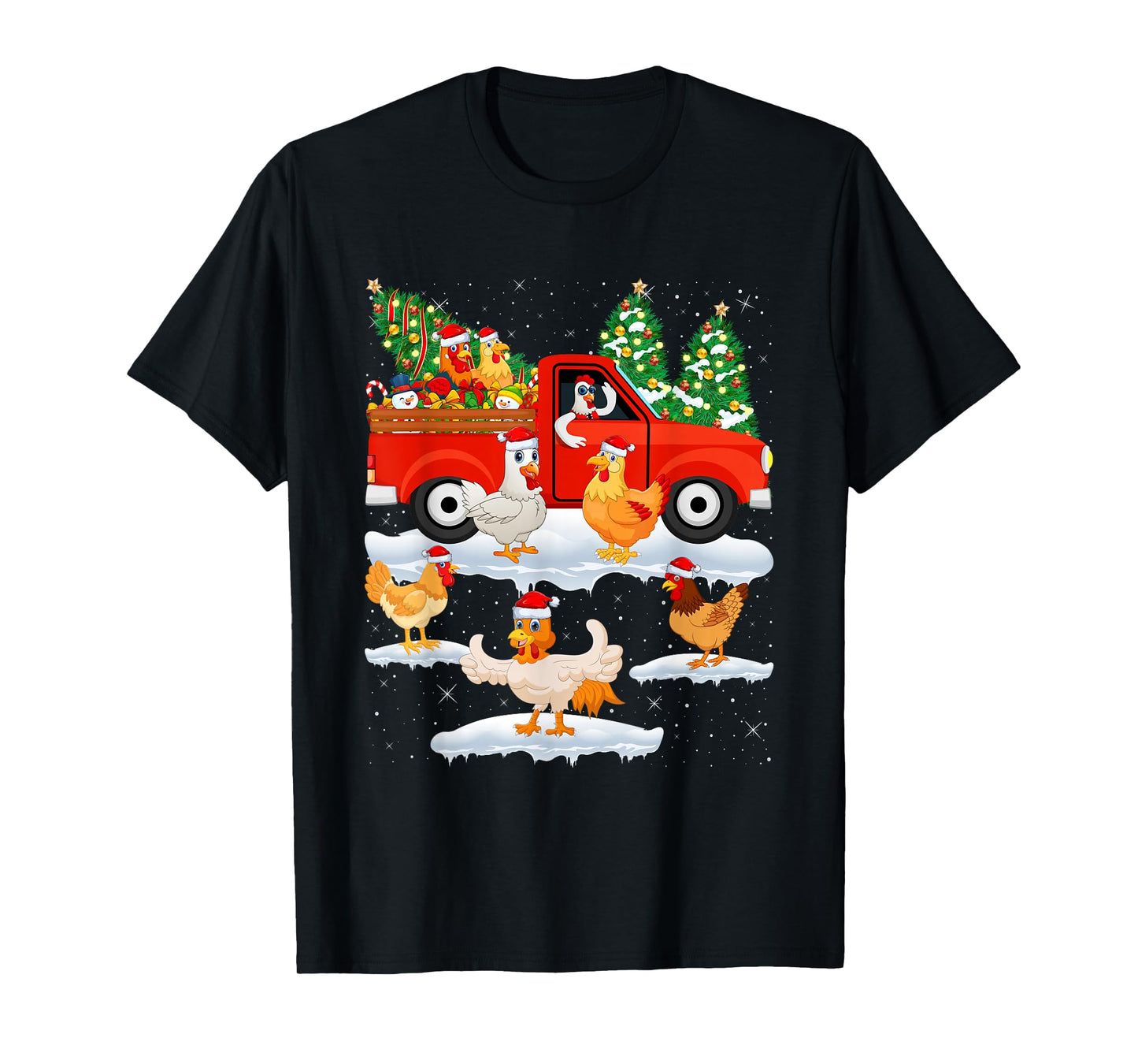Chicken Christmas Tree Red Truck Funny Chicken Lover Xmas T-Shirt