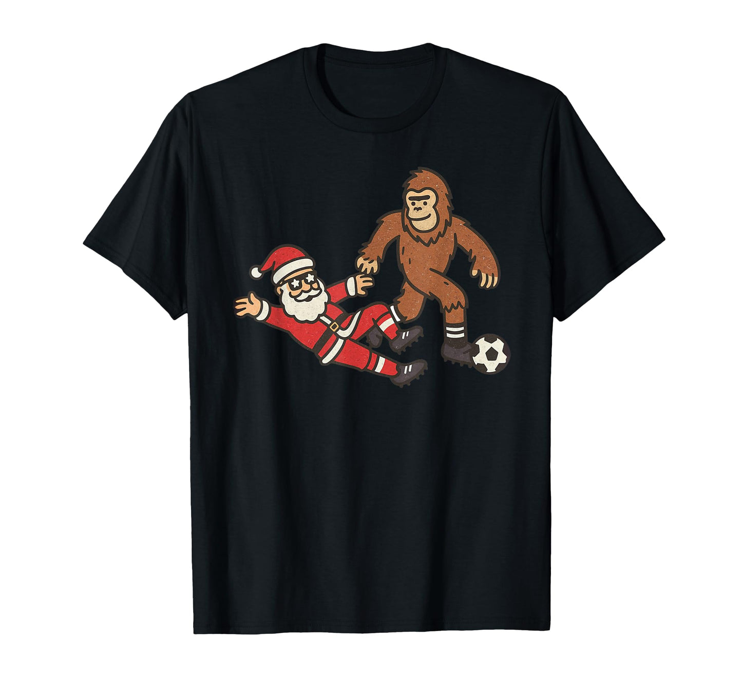 Santa Sasquatch Playing Soccer Christmas Funny Xmas Holiday T-Shirt