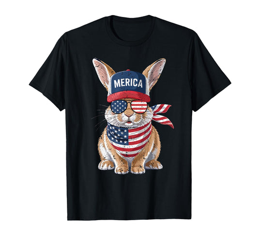 Rabbit 4th of July US American Flag Patriotic Bunny T-Shirt