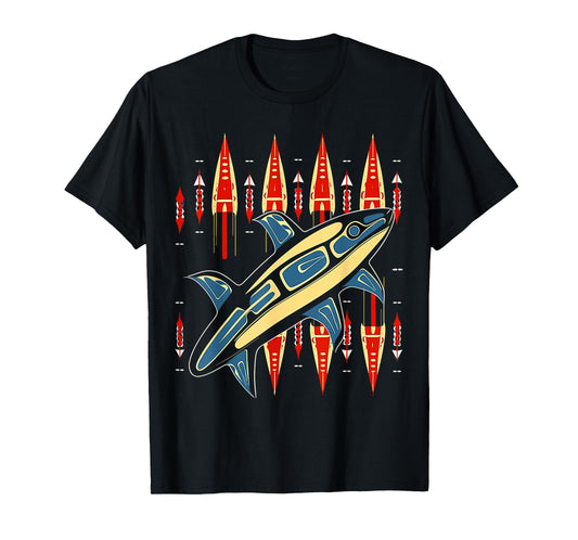Orca Fish in Salish Coast Native American Art Style T-Shirt
